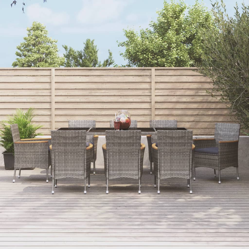 7 Piece Patio Dining Set With Cushions Gray Poly Rattan