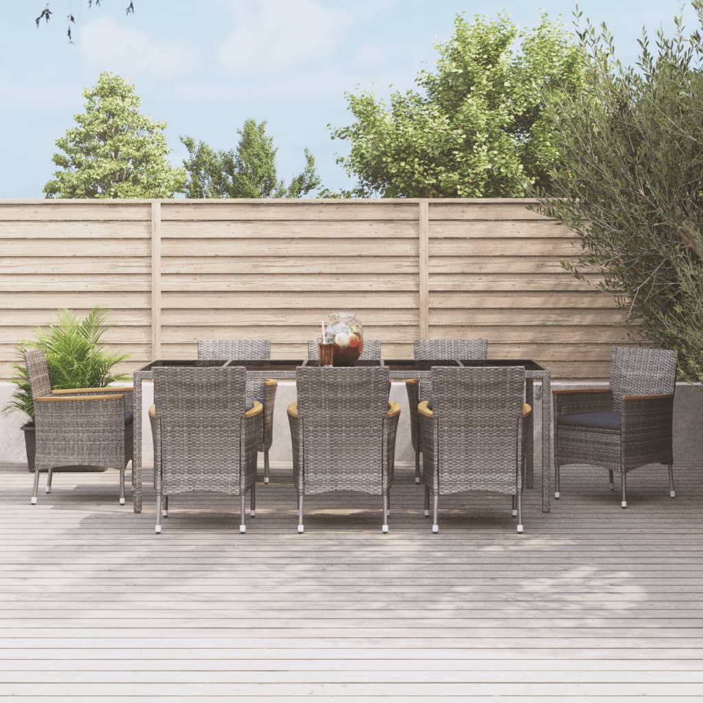 7 Piece Patio Dining Set With Cushions Gray Poly Rattan