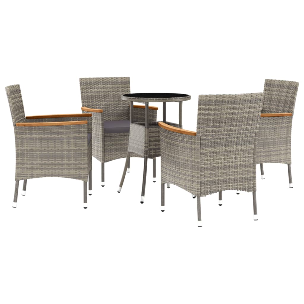 5 Piece Patio Bistro Set With Cushions Gray Poly Rattan