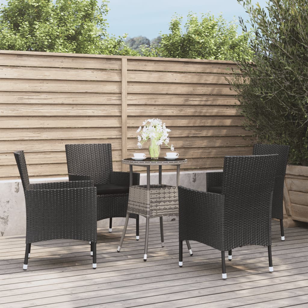 5 Piece Patio Bistro Set With Cushions Gray Poly Rattan