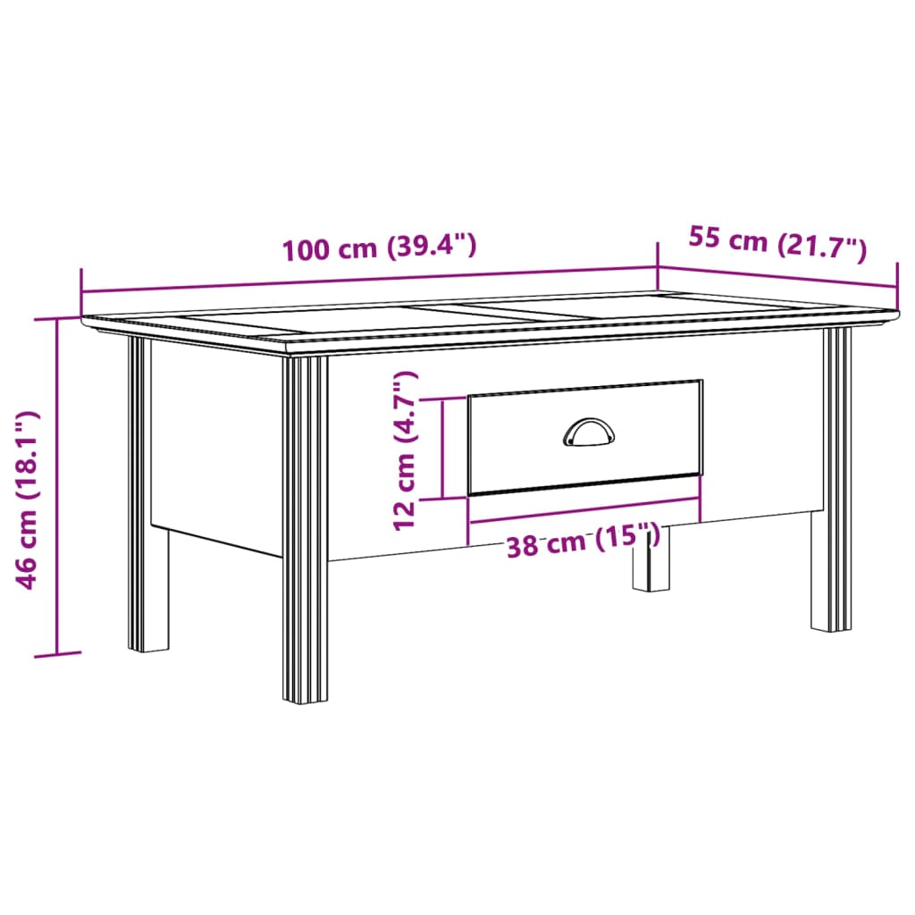 Coffee Table Bodo 39.4&quot;X21.7&quot;X18.1&quot; Solid Wood Pine