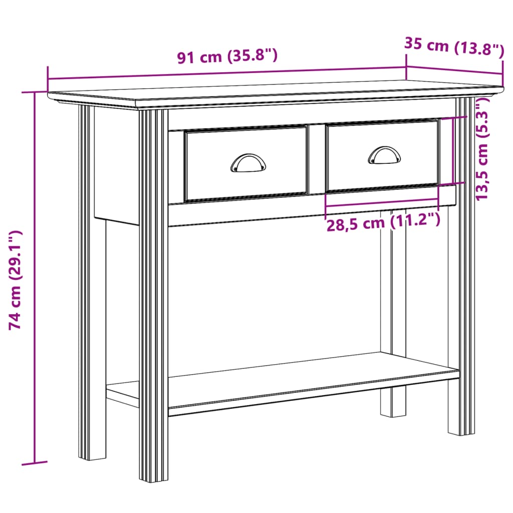 Console Table Bodo 35.8&quot;X13.8&quot;X29.1&quot; Solid Wood Pine