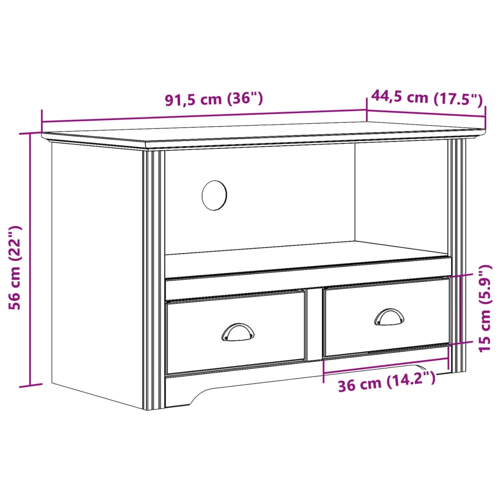 Tv Stand With 2 Drawers Bodo 36&quot;X17.5&quot;X22&quot; Solid Wood Pine