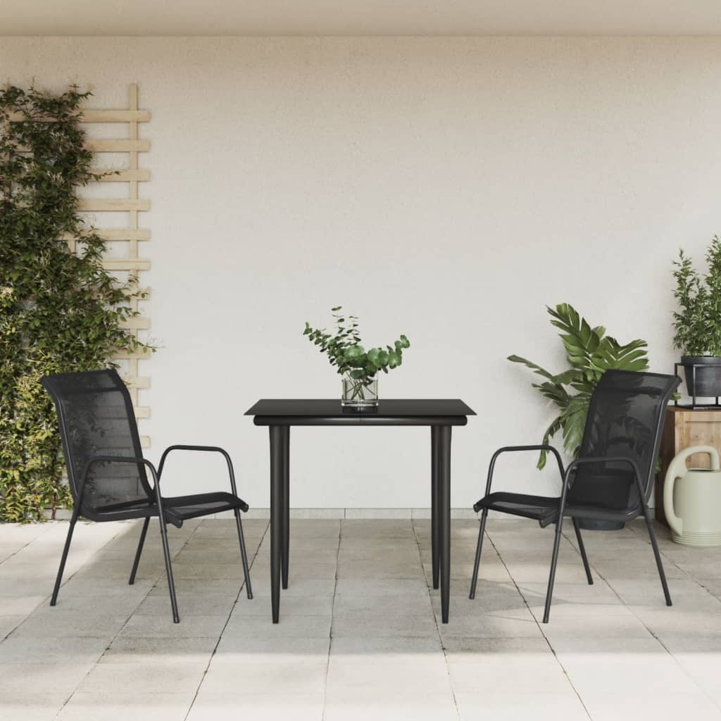 5 Piece Patio Dining Set Black Steel And Textilene