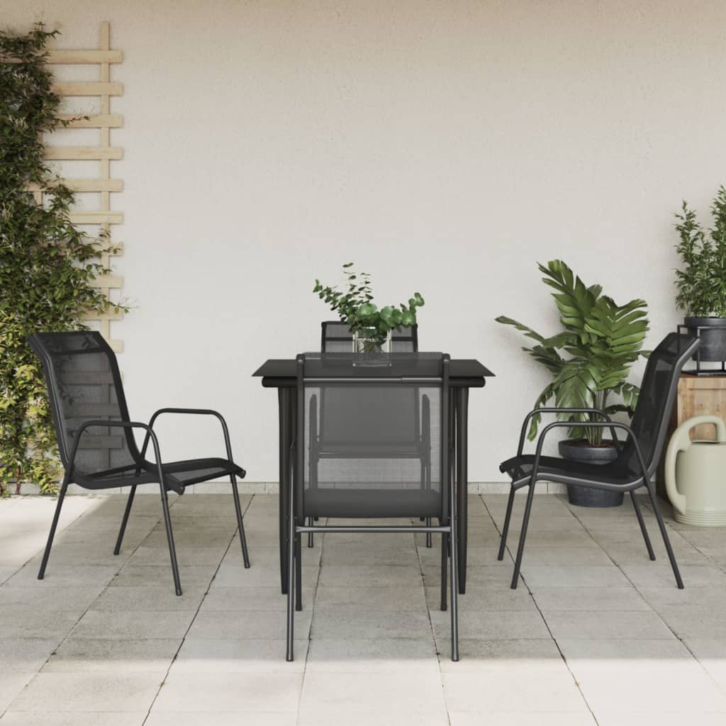 5 Piece Patio Dining Set Black Steel And Textilene