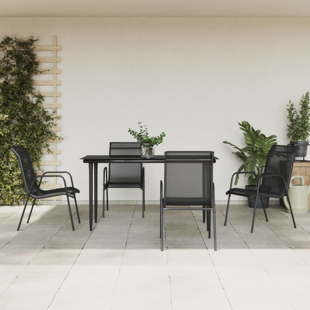 5 Piece Patio Dining Set Black Steel And Textilene