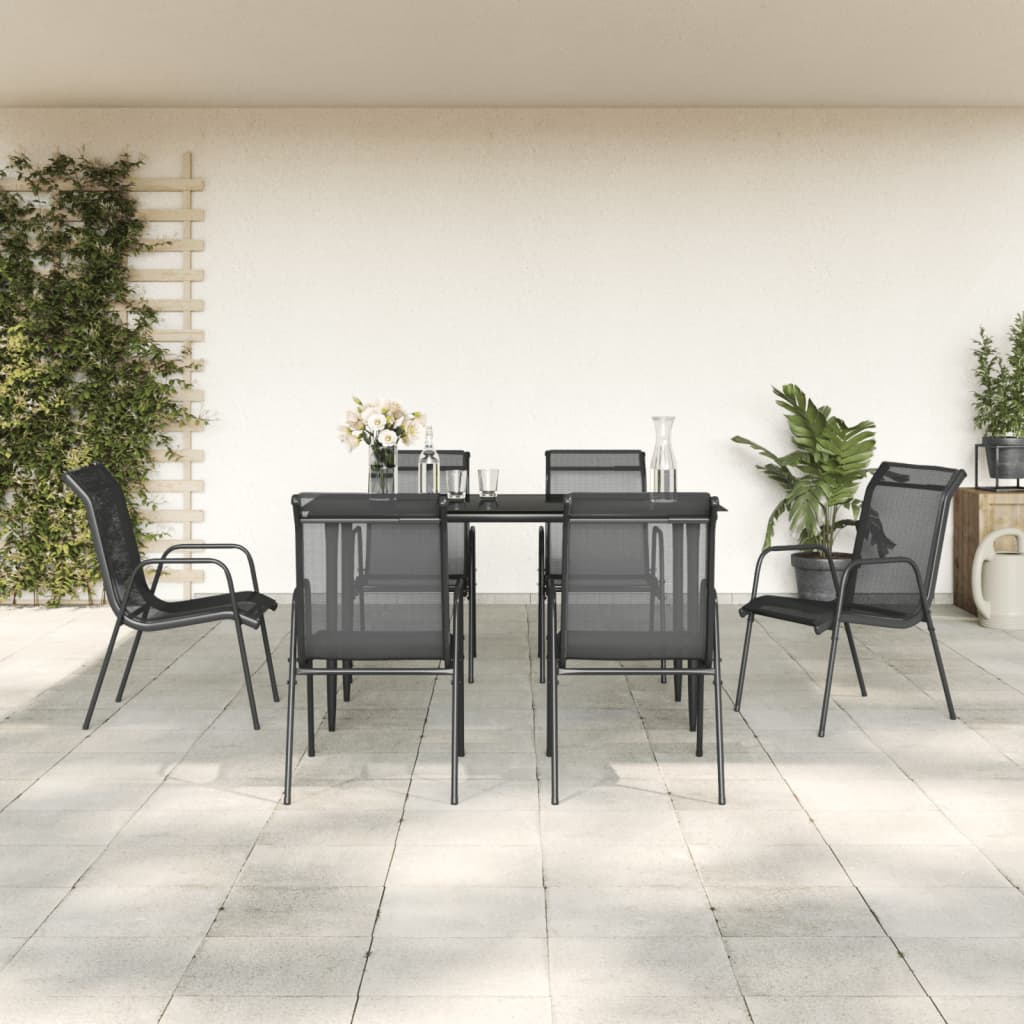 5 Piece Patio Dining Set Black Steel And Textilene