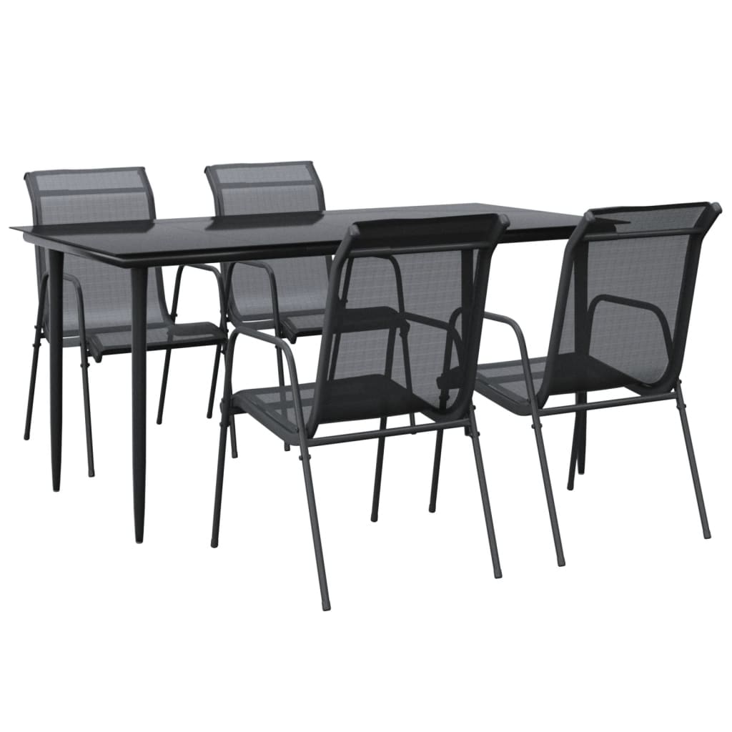 5 Piece Patio Dining Set Black Steel And Textilene