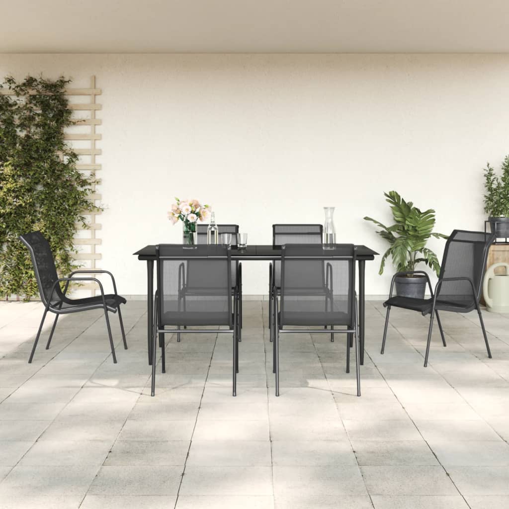 5 Piece Patio Dining Set Black Steel And Textilene