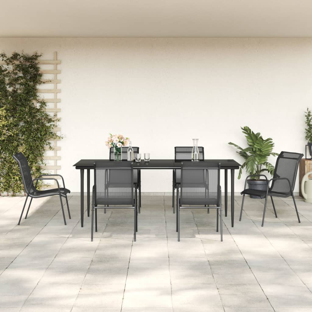 5 Piece Patio Dining Set Black Steel And Textilene