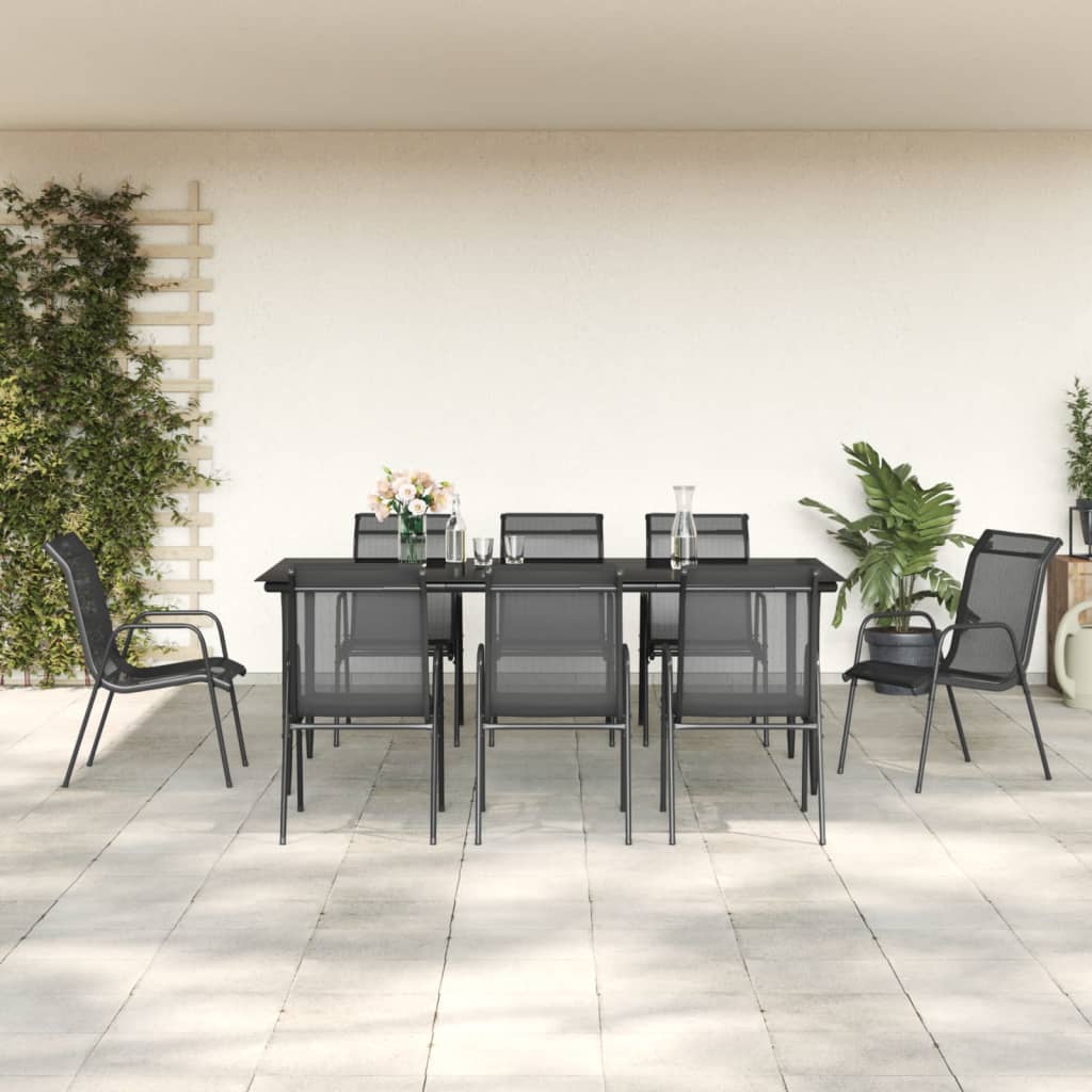 5 Piece Patio Dining Set Black Steel And Textilene