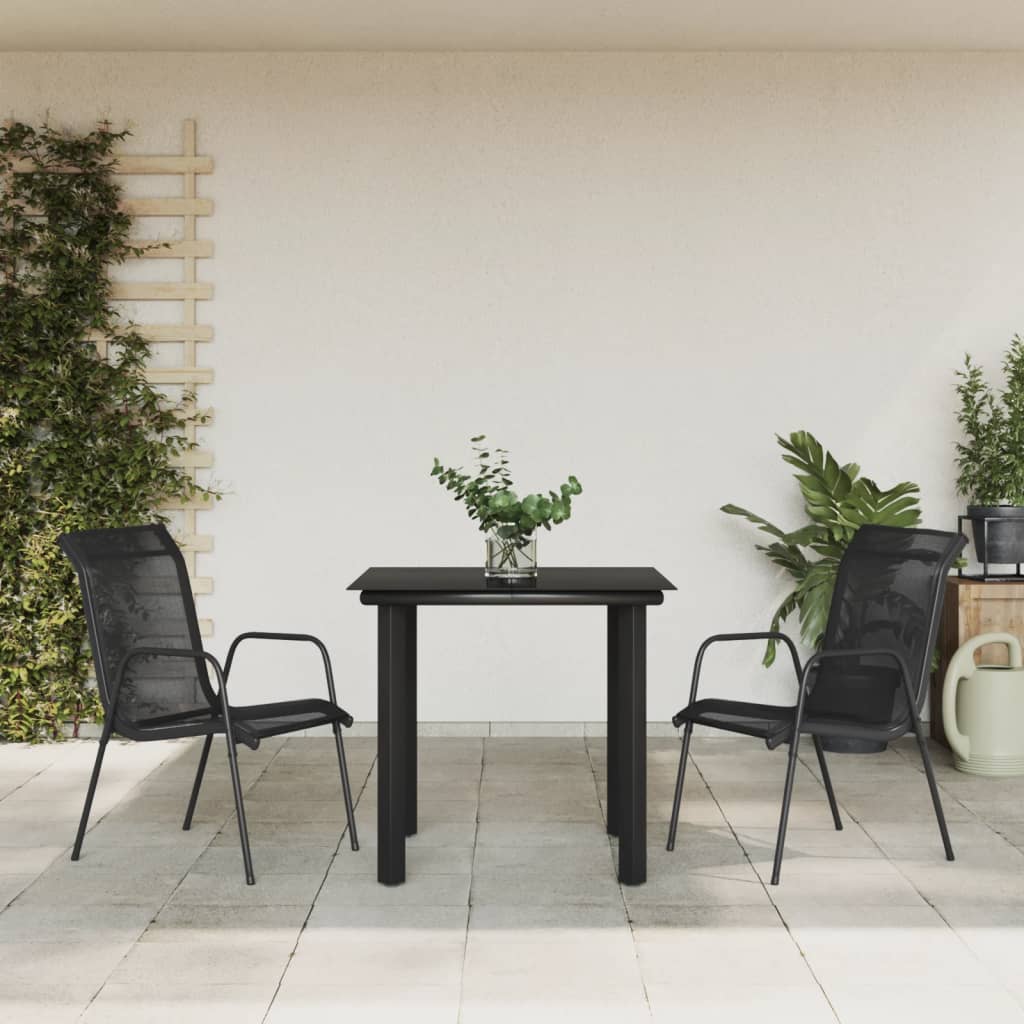 7 Piece Patio Dining Set Black Steel And Textilene