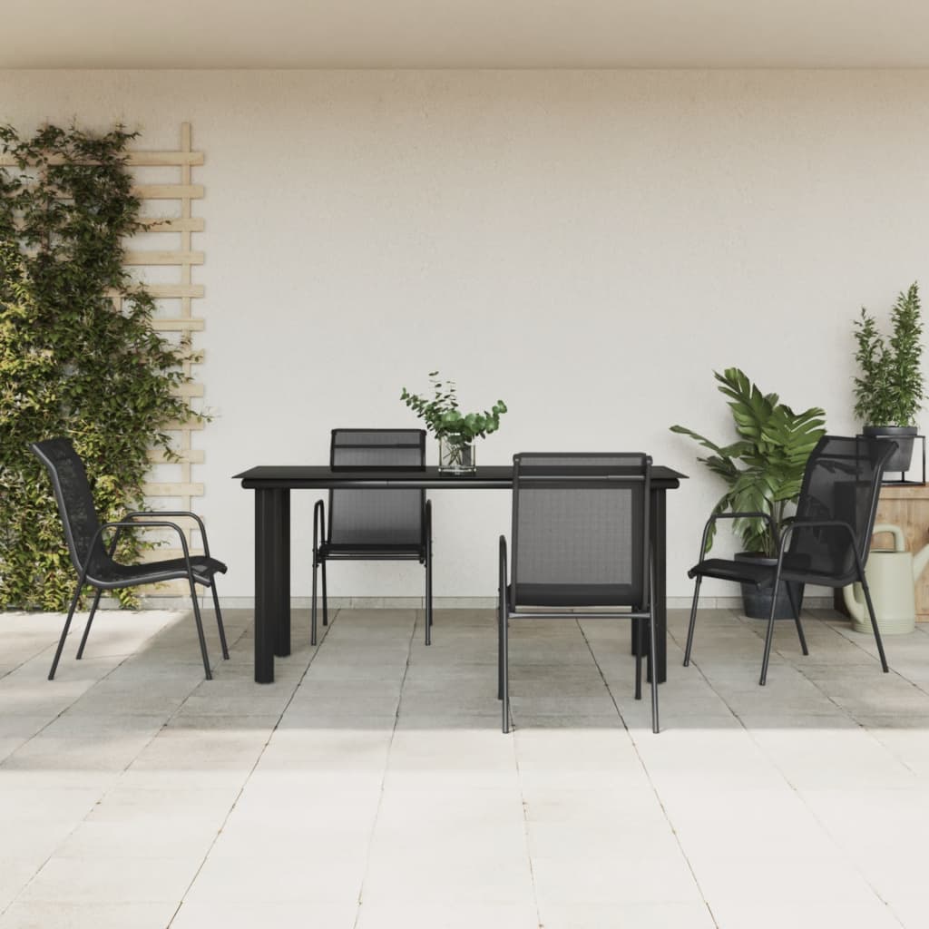 7 Piece Patio Dining Set Black Steel And Textilene