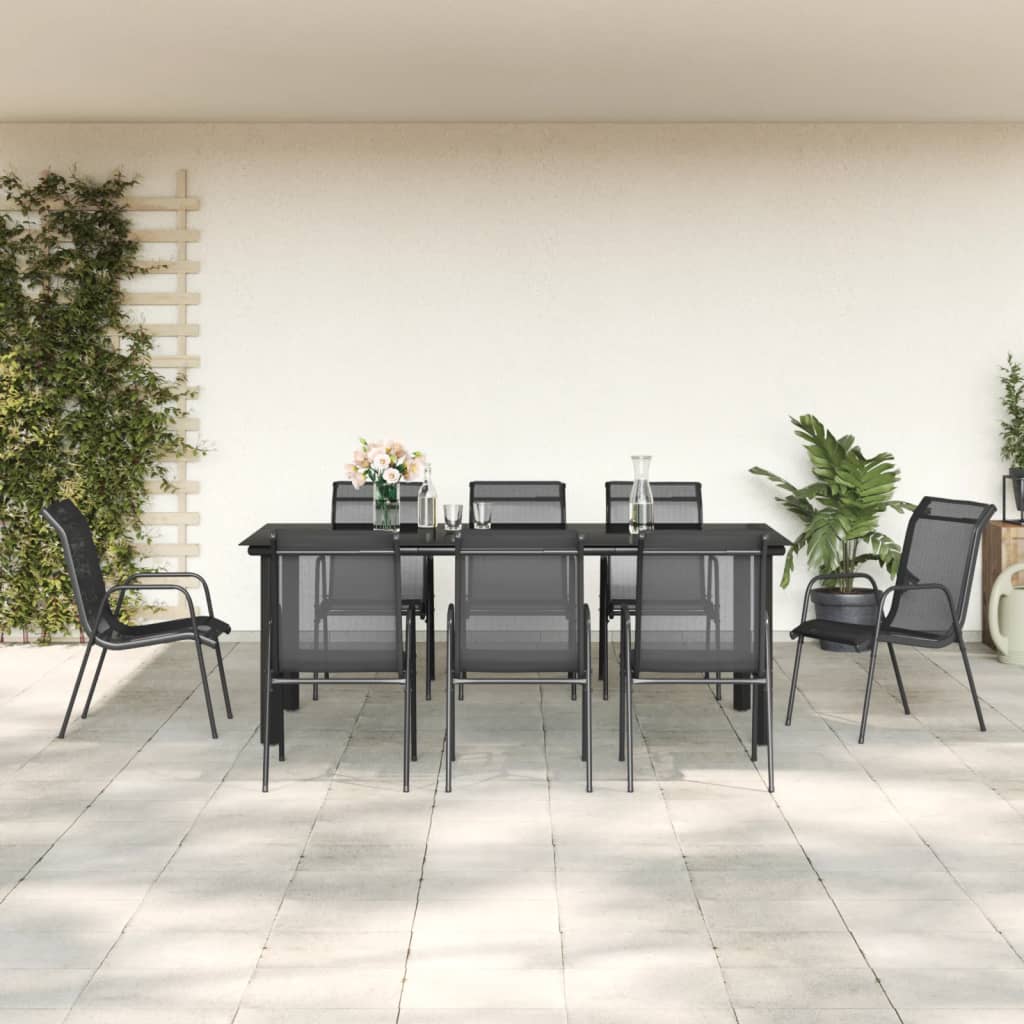 7 Piece Patio Dining Set Black Steel And Textilene