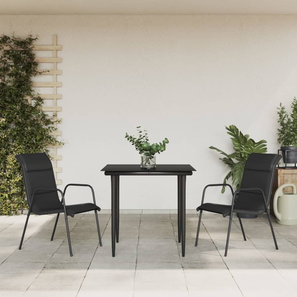 7 Piece Patio Dining Set Black Steel And Textilene