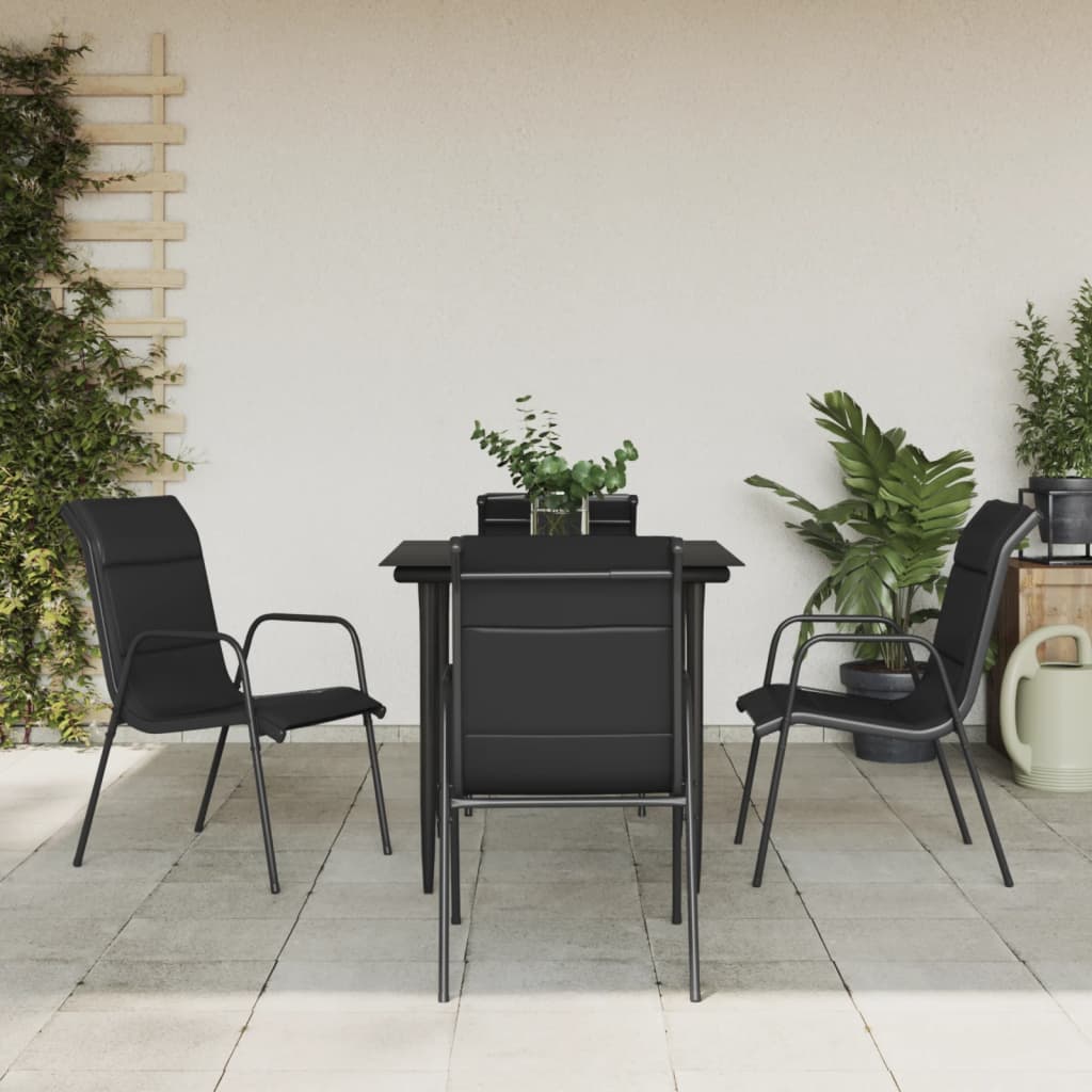 7 Piece Patio Dining Set Black Steel And Textilene