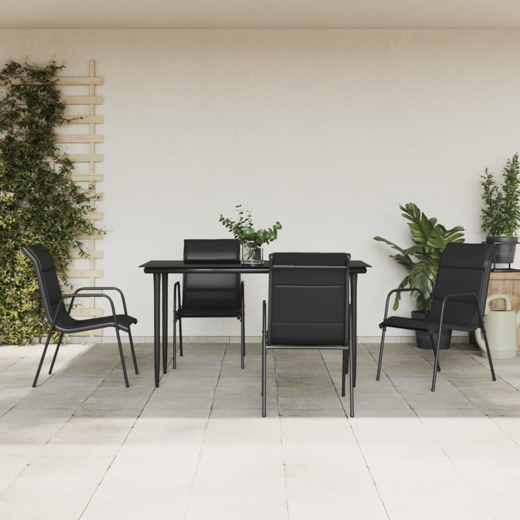 7 Piece Patio Dining Set Black Steel And Textilene