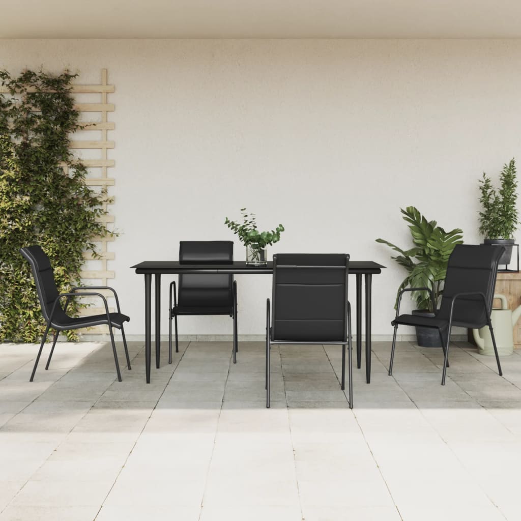 7 Piece Patio Dining Set Black Steel And Textilene