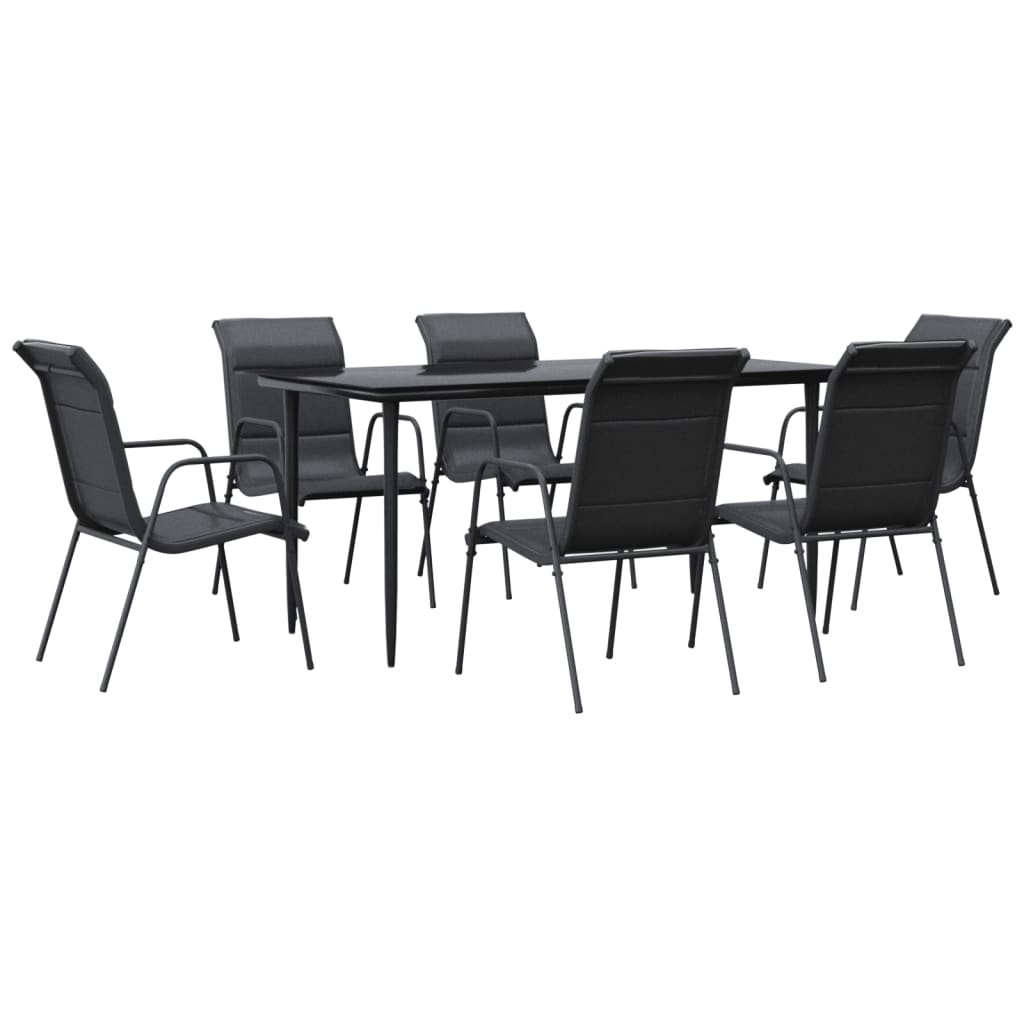 7 Piece Patio Dining Set Black Steel And Textilene