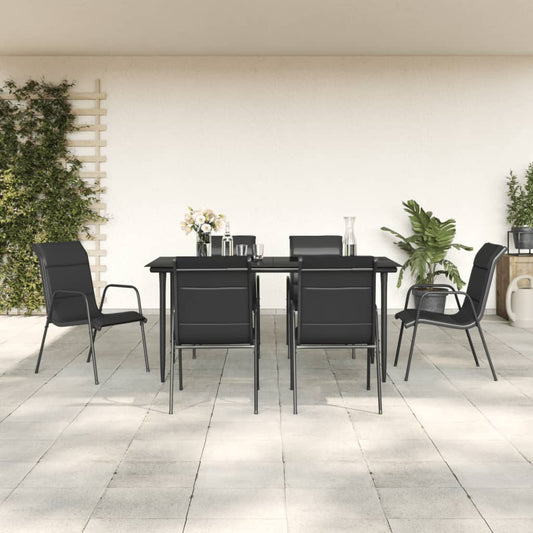 7 Piece Patio Dining Set Black Steel And Textilene