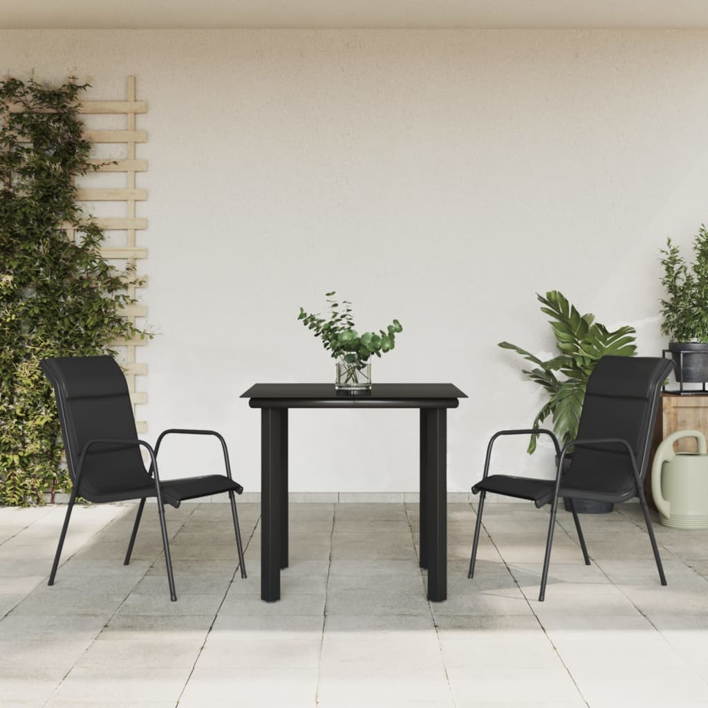 5 Piece Patio Dining Set Black Steel And Textilene