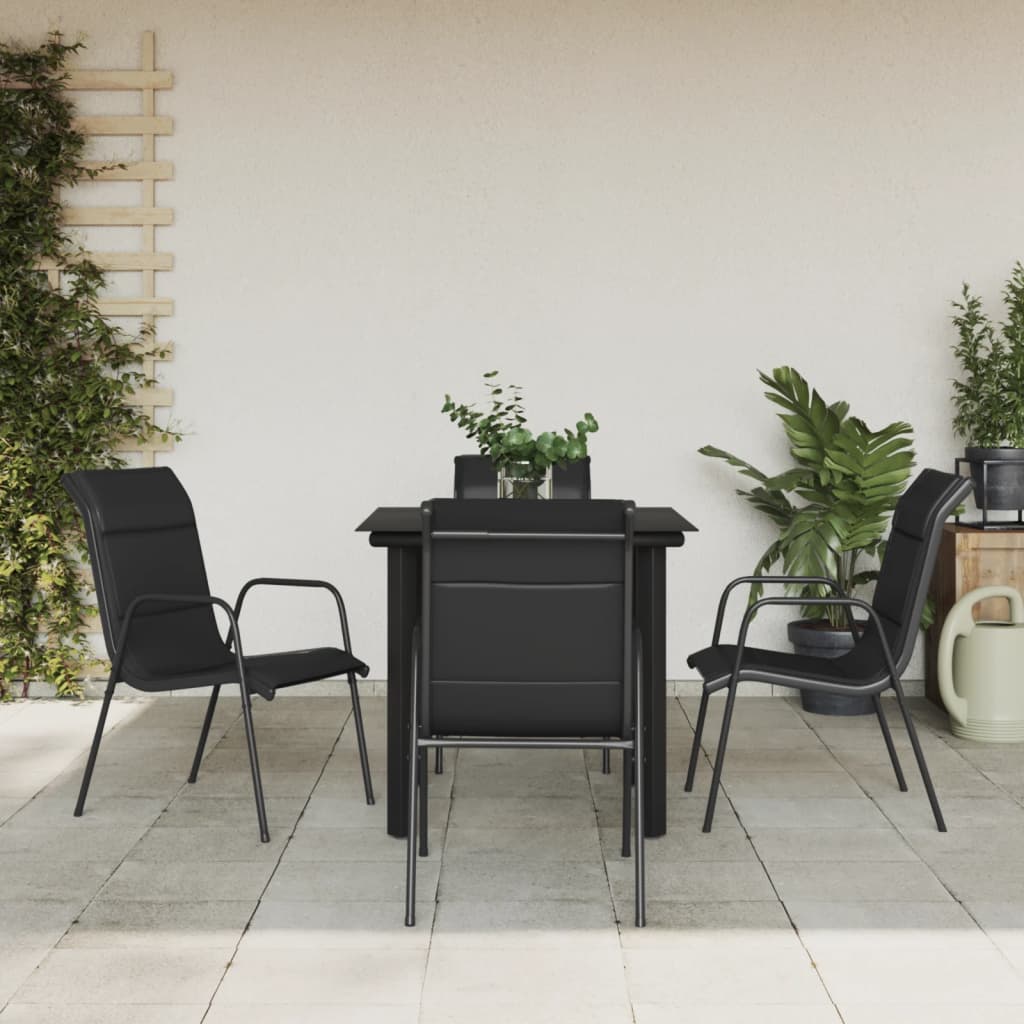 5 Piece Patio Dining Set Black Steel And Textilene