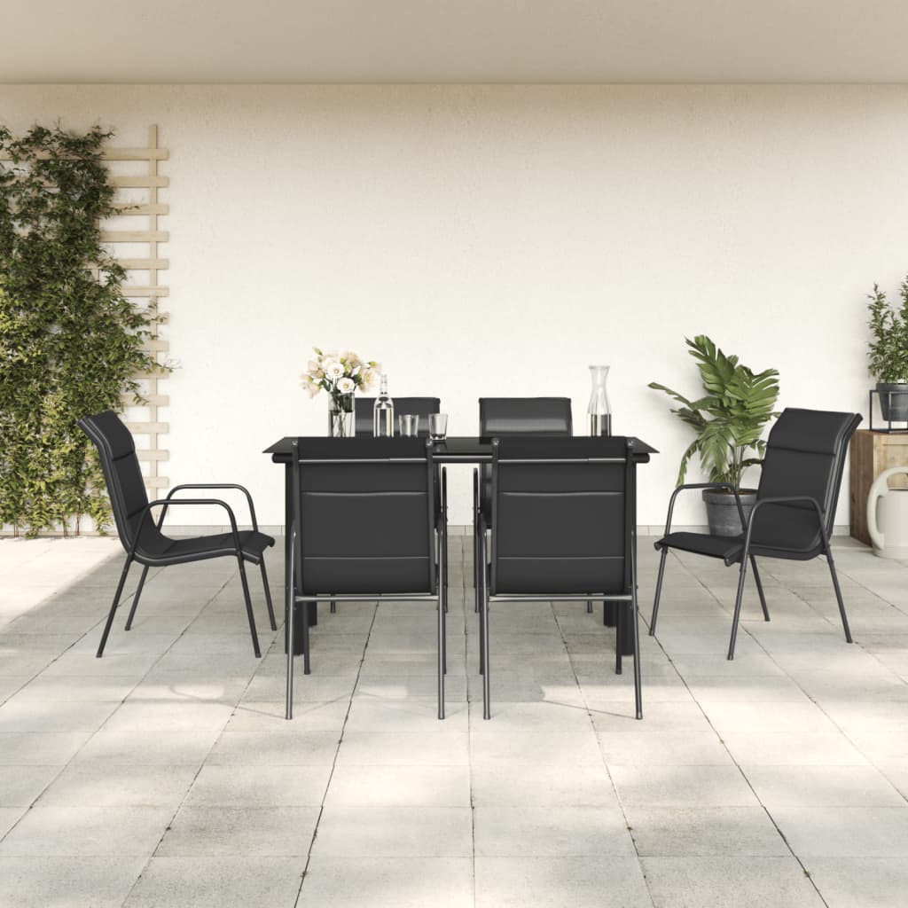 5 Piece Patio Dining Set Black Steel And Textilene