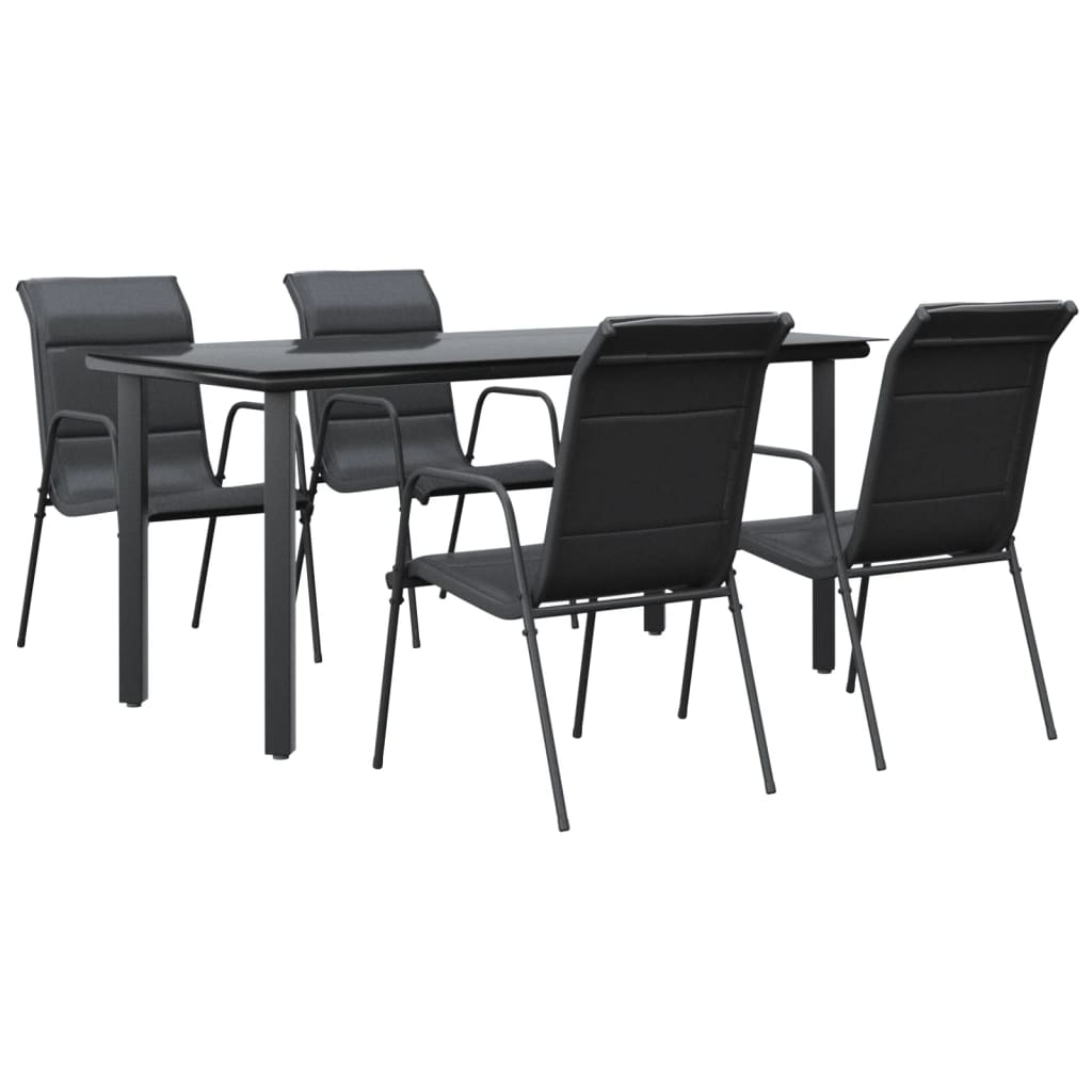 5 Piece Patio Dining Set Black Steel And Textilene