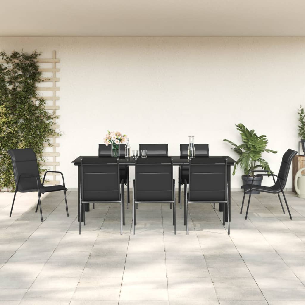 5 Piece Patio Dining Set Black Steel And Textilene