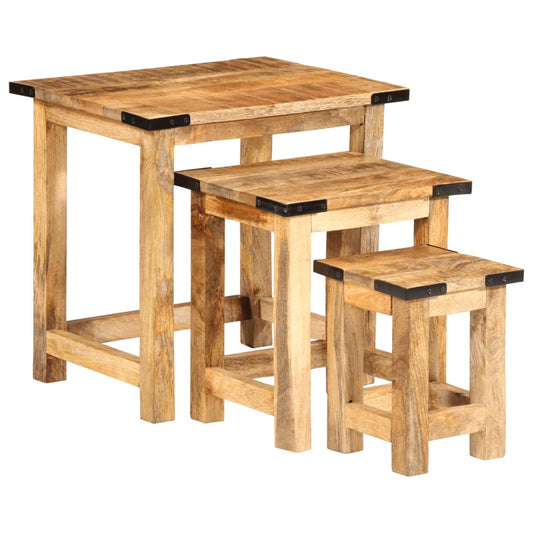 Nesting Side Tables 3 Pcs Solid Rough Wood Mango