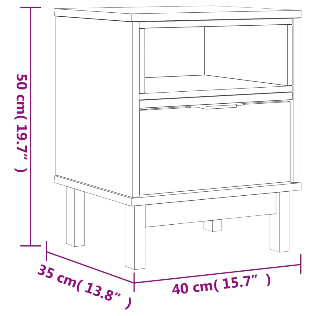 Bedside Cabinet Flam 15.7&quot;X13.8&quot;X19.7&quot; Solid Wood Pine