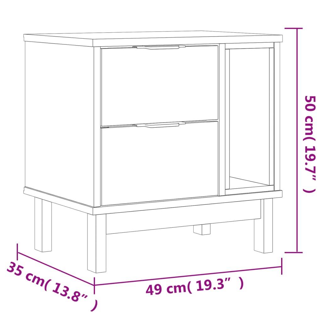 Bedside Cabinet Flam 19.3&quot;X13.8&quot;X19.7&quot; Solid Wood Pine