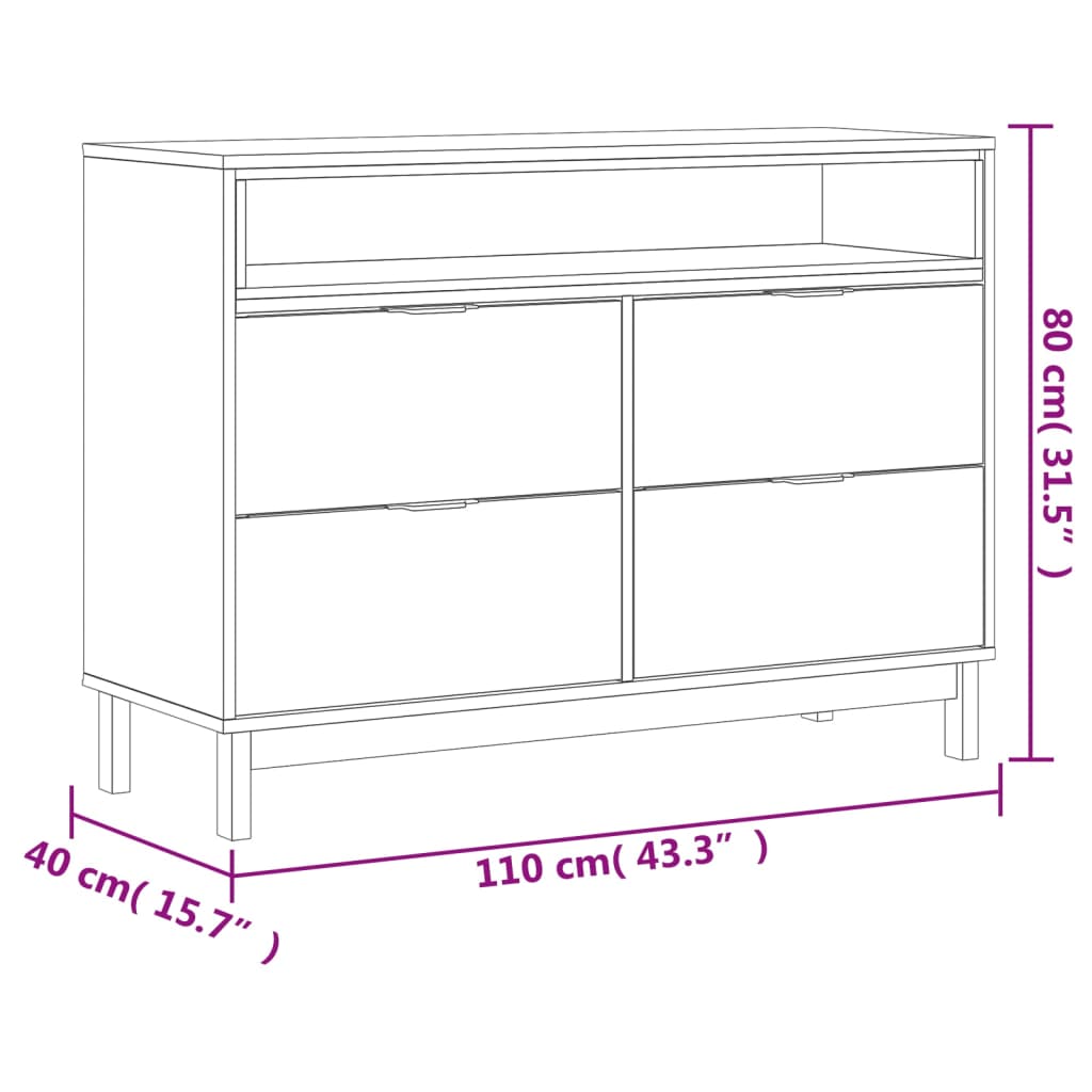 Drawer Cabinet Flam 43.3&quot;X15.7&quot;X31.5&quot; Solid Wood Pine