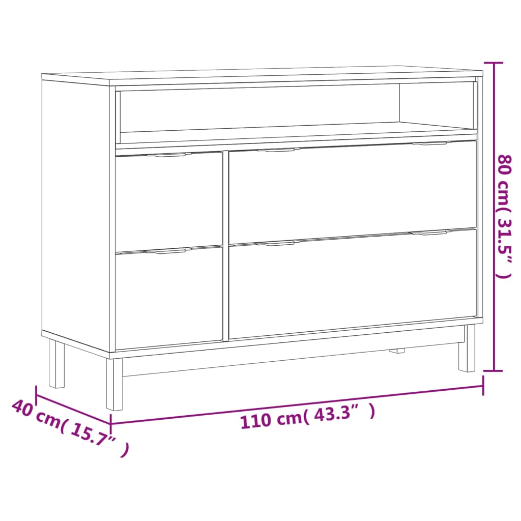 Drawer Cabinet Flam 43.3&quot;X15.7&quot;X31.5&quot; Solid Wood Pine