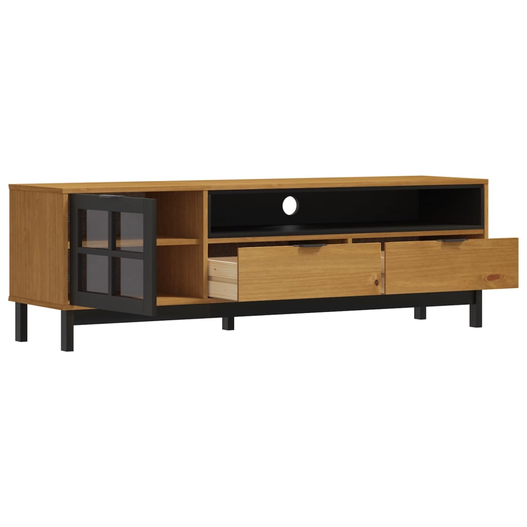 Tv Stand With Glass Door Flam 62.2&quot;X15.7&quot;X19.7&quot; Solid Wood Pine