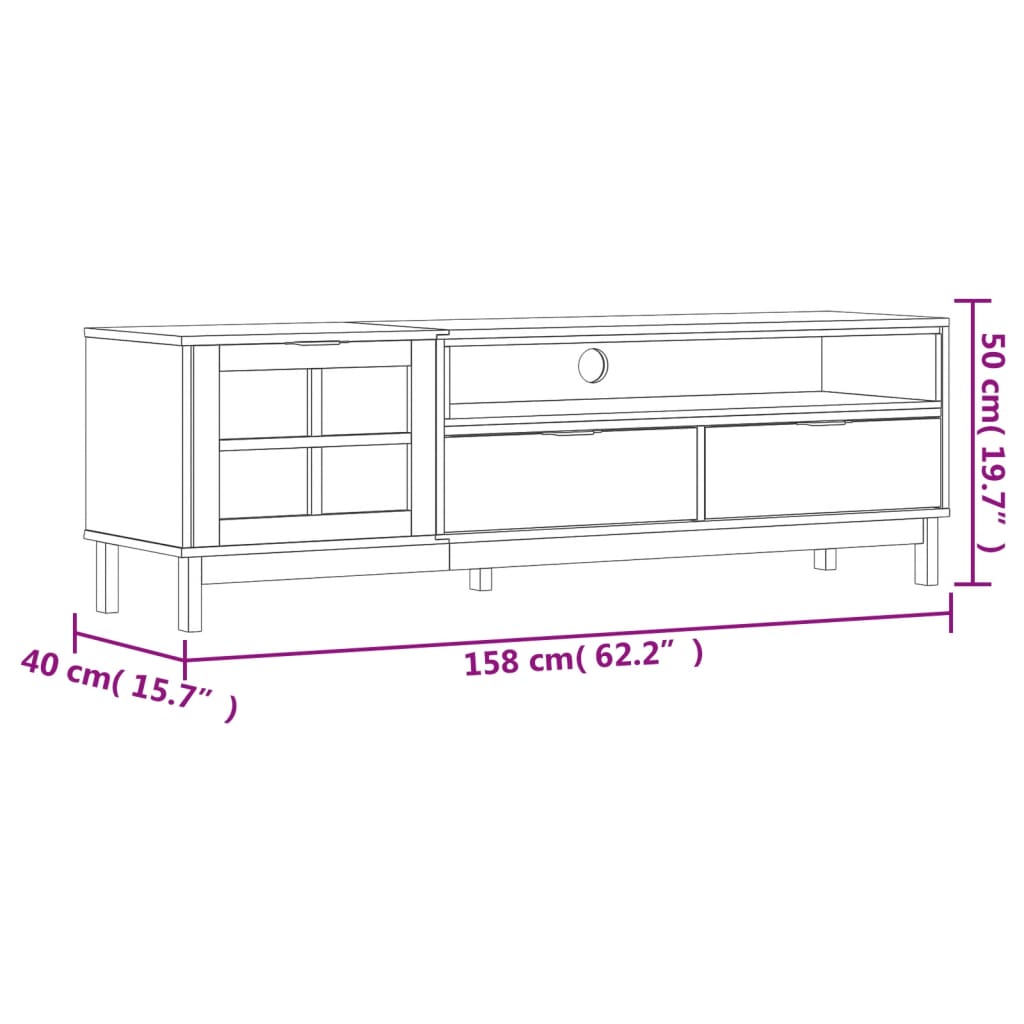 Tv Stand With Glass Door Flam 62.2&quot;X15.7&quot;X19.7&quot; Solid Wood Pine