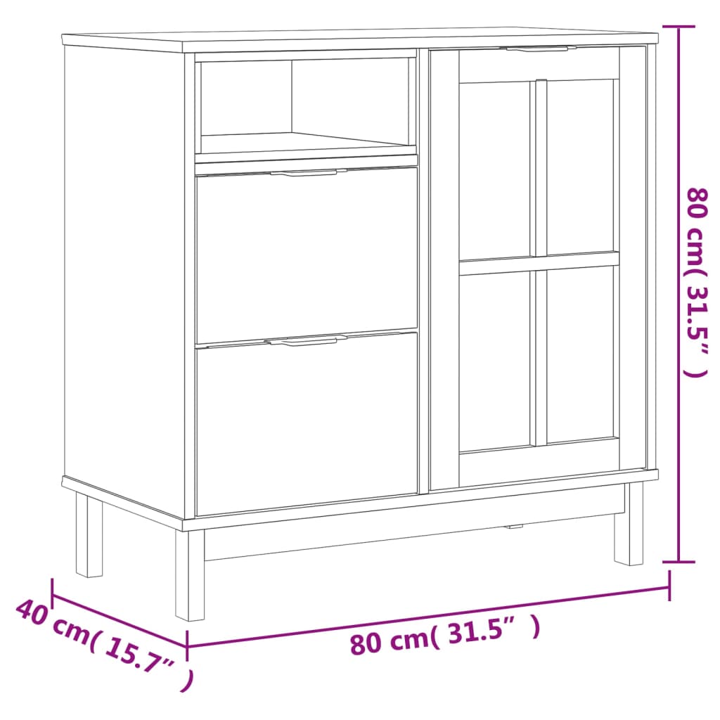 Sideboard With Glass Door Flam 31.5&quot;X15.7&quot;X31.5&quot; Solid Wood Pine