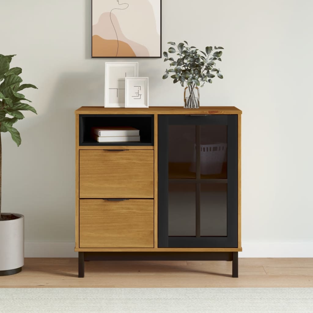 Sideboard With Glass Door Flam 31.5&quot;X15.7&quot;X31.5&quot; Solid Wood Pine