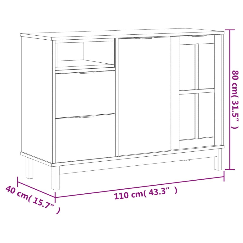 Sideboard With Glass Door Flam 43.3&quot;X15.7&quot;X31.5&quot; Solid Wood Pine