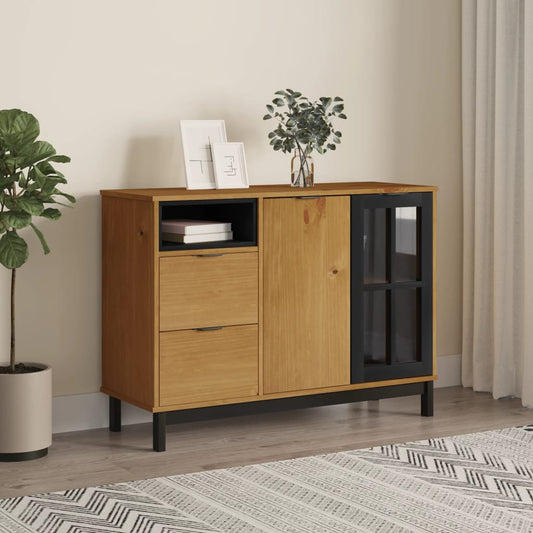 Sideboard With Glass Door Flam 43.3&quot;X15.7&quot;X31.5&quot; Solid Wood Pine