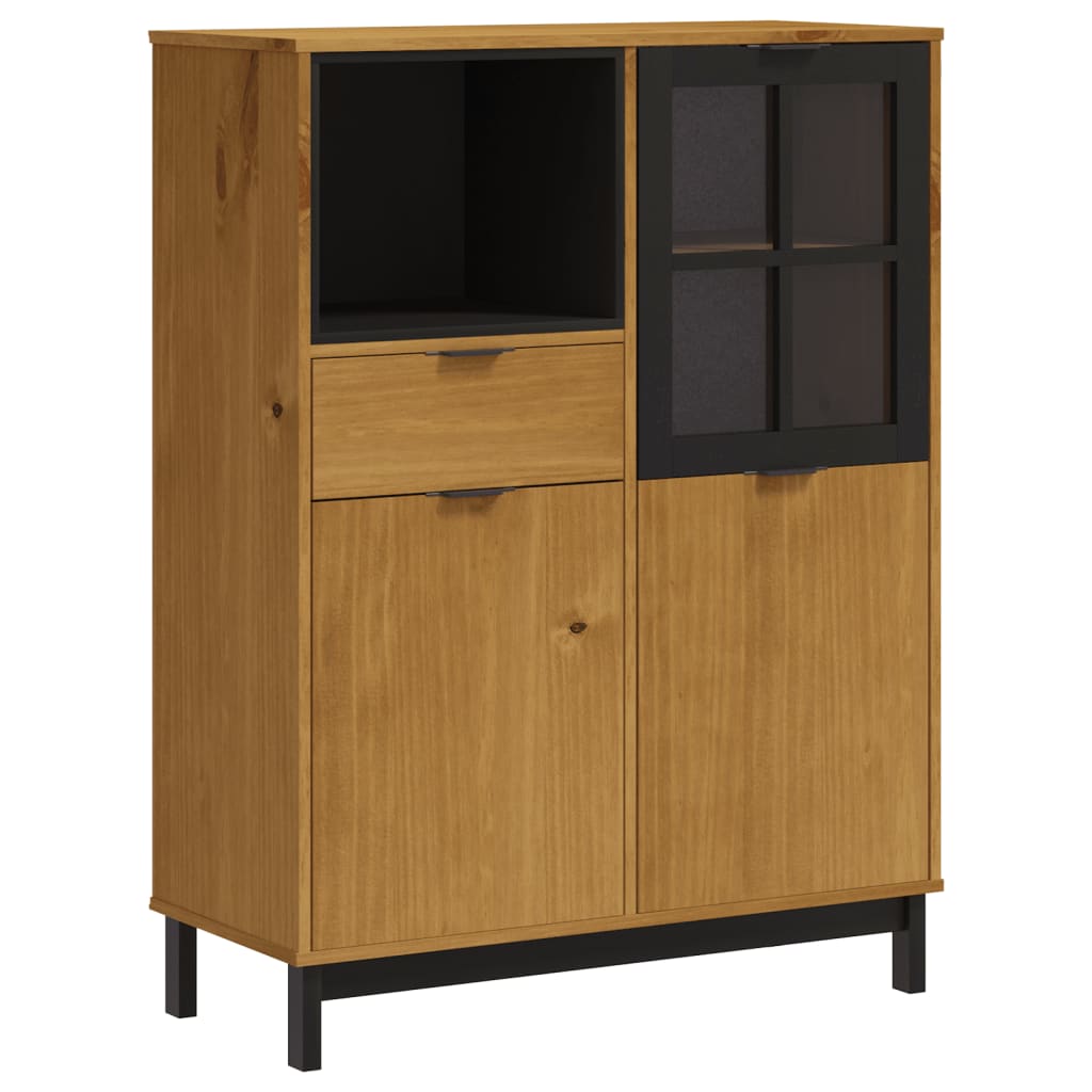 Highboard With Glass Door Flam 36.2&quot;X15.7&quot;X48.2&quot; Solid Wood Pine