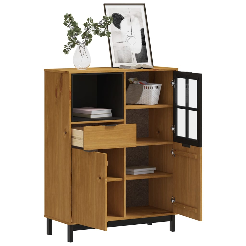 Highboard With Glass Door Flam 36.2&quot;X15.7&quot;X48.2&quot; Solid Wood Pine