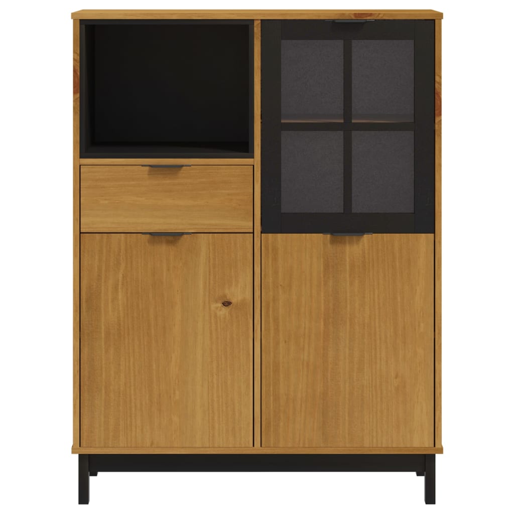 Highboard With Glass Door Flam 36.2&quot;X15.7&quot;X48.2&quot; Solid Wood Pine