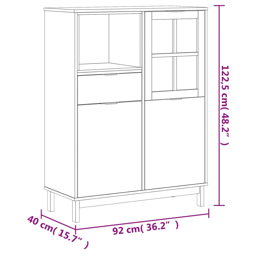 Highboard With Glass Door Flam 36.2&quot;X15.7&quot;X48.2&quot; Solid Wood Pine