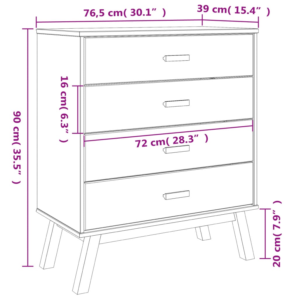 Drawer Cabinet Olden Solid Wood Pine