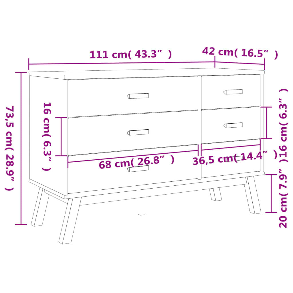 Drawer Cabinet Olden Solid Wood Pine