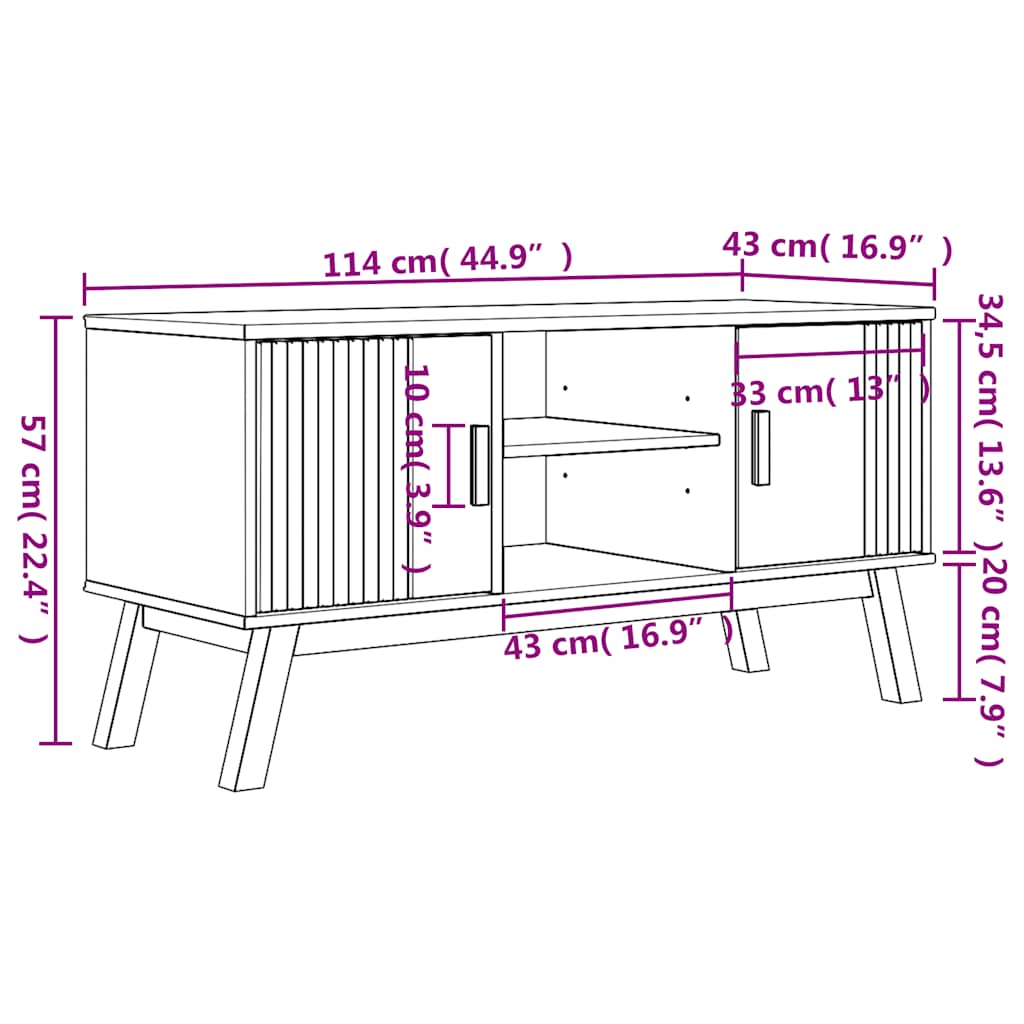 Tv Stand Olden 44.9&quot;X16.9&quot;X22.4&quot; Solid Wood Pine