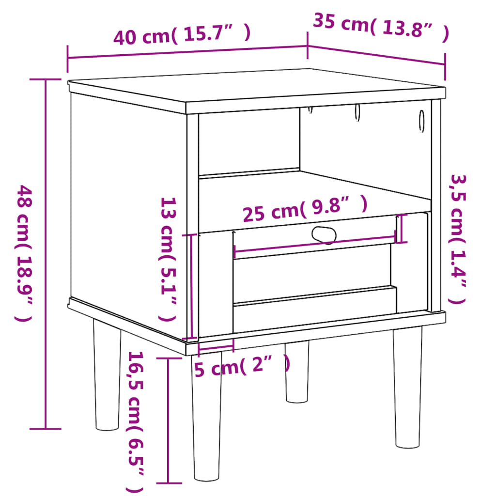 Bedside Cabinet Senja Rattan Look 15.7&quot;X13.8&quot;X18.9&quot; Solid Wood Pine