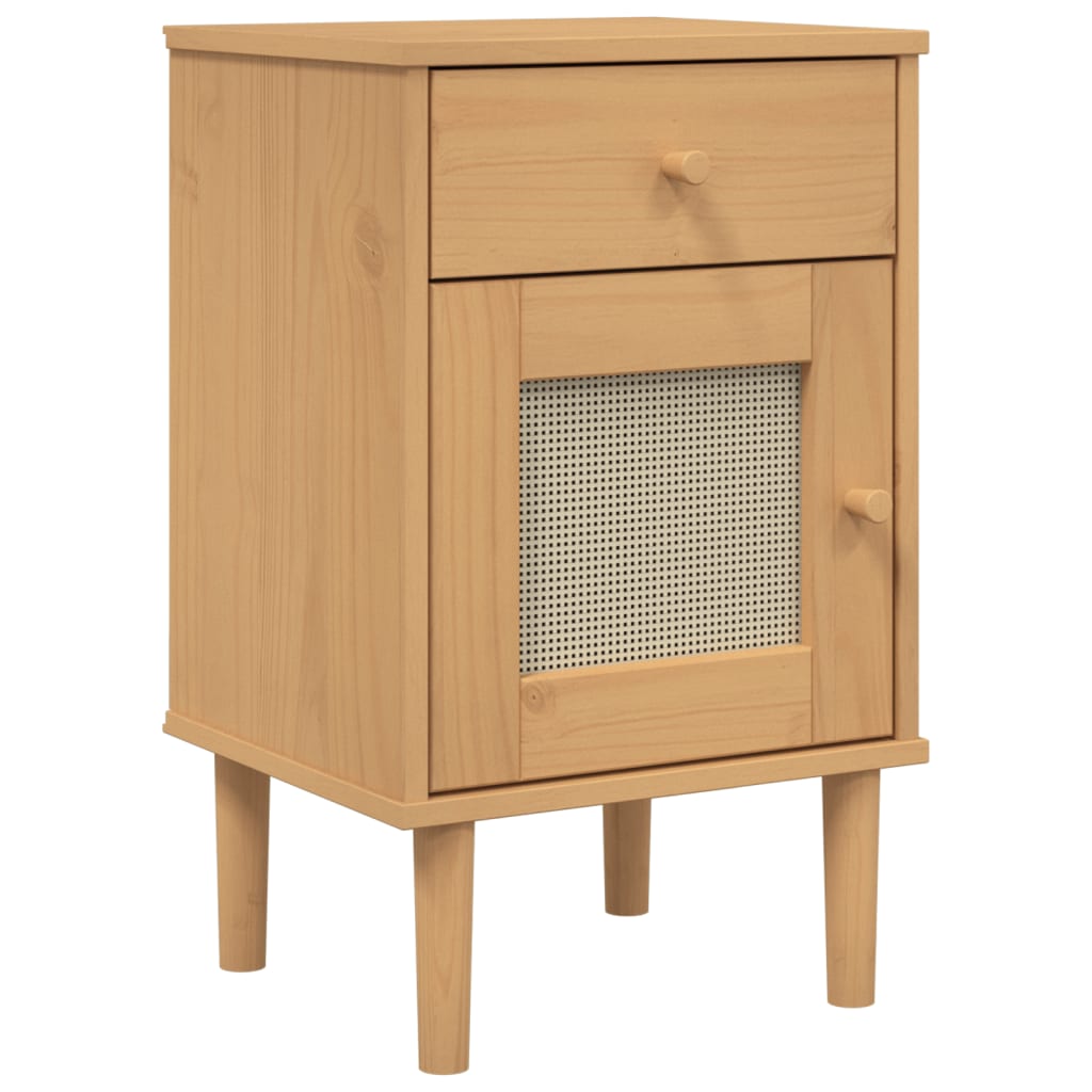 Bedside Cabinet Senja Rattan Look 15.7&quot;X13.8&quot;X25.6&quot; Solid Wood Pine