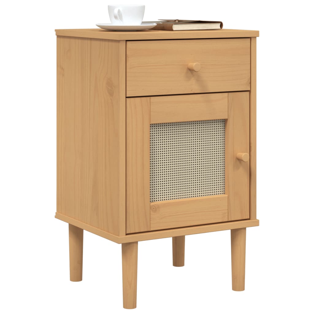 Bedside Cabinet Senja Rattan Look 15.7&quot;X13.8&quot;X25.6&quot; Solid Wood Pine